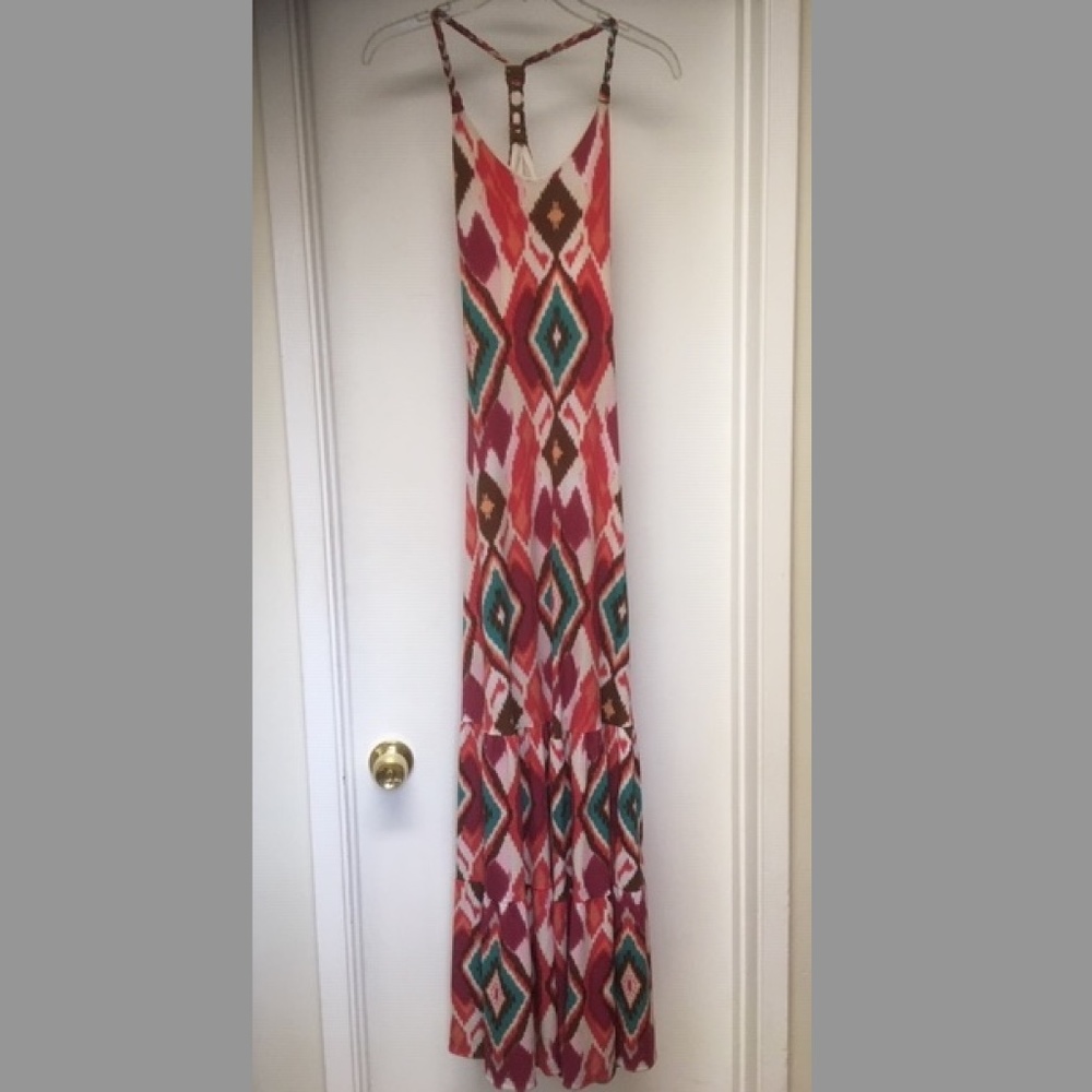 NWOT SKY BRAND Maxi Dress Tribal Print Suede Trim